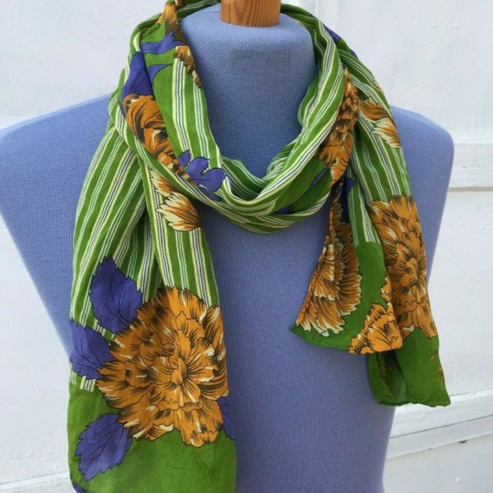 Chrysanthemum Flower Silk Scarf Yuki Torii 14x55 Neck Head Hair Accessory